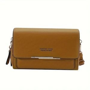 Women Solid Color Shoulder Square Bag Wallet, Trendy Coin Purse Detachable Strap